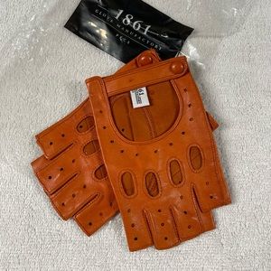 1861 orange fingerless driving gloves